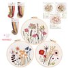 Harimau 3 Pack Embroidery Kit for Beginners , Floral Plant Pattern,Cross Stitch Kits Set , Including Stamped Embroidery Cloth with 3 Embroidery Hoops, Color Threads and Tools (Flower)