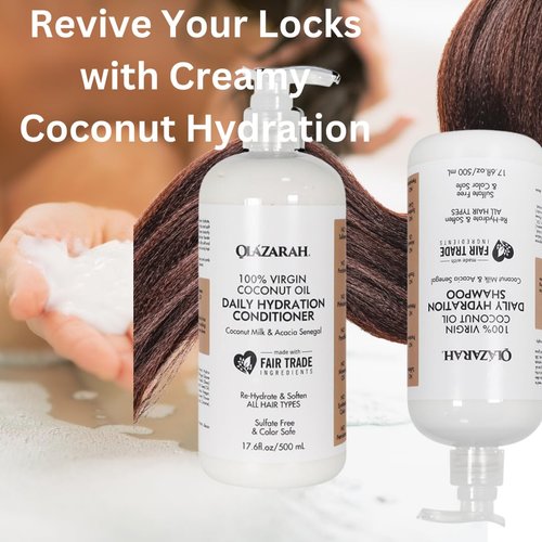 Coconut Daily Hydration Shampoo, 17 fl. oz. & OlaZarah Coconut Oil Conditioner, 17 fl. oz (combination)