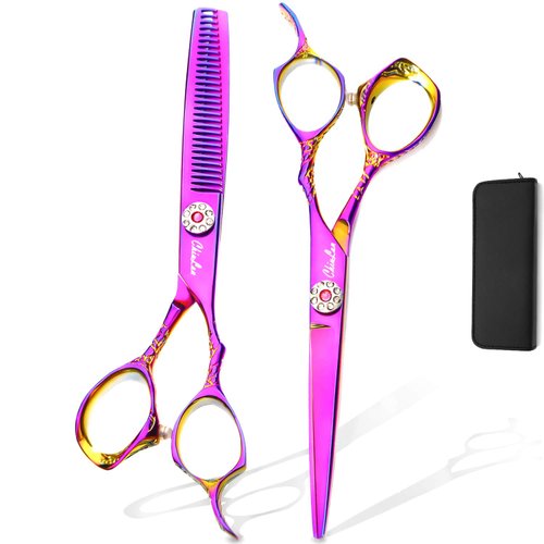 Chiulan Hair Shears Set Professional Barber Scissors Hair Cutting Stylish Thinning Texture Shear for Haircut Salon Hairdressing Razor Edge Scissors Kit (Colorful)