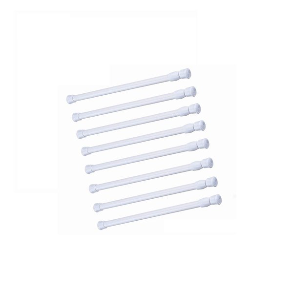 8 Pack Spring Curtain Tension Rods, 15.7-28 Inch Cupboard Bars Tensions Rods Adjustable Extension Rod for Bathroom Window Closet refrigerator bar DIY Projects (White)