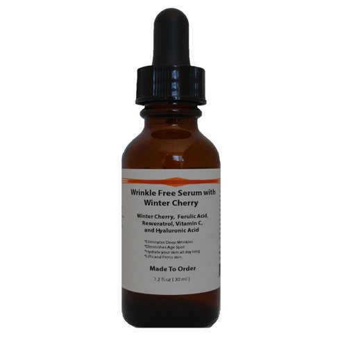 Wrinkle Free Serum with Winter Cherry, Ferulic Acid, Resveratrol, Vitamin C & Hyaluronic Acid (1.2oz)
