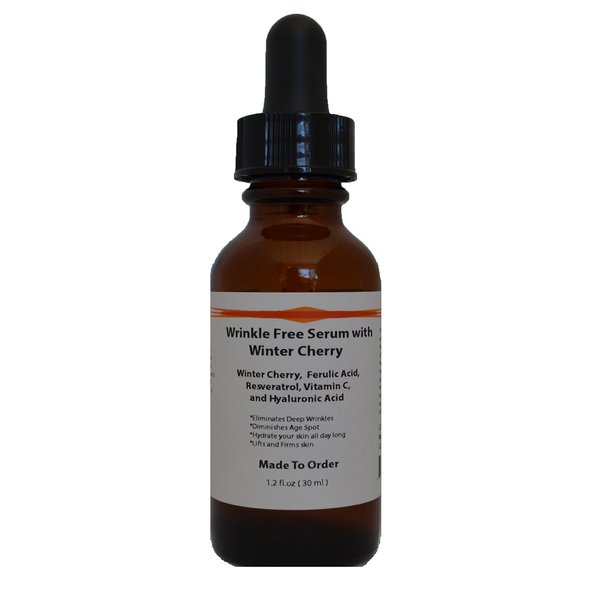 Wrinkle Free Serum with Winter Cherry, Ferulic Acid, Resveratrol, Vitamin C & Hyaluronic Acid (1.2oz)