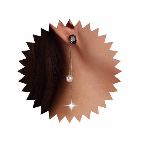 Sttiafay Vintage Black Crystal Pearl Drop Earrings Gold Long Tassel Pearl Earrings Rhinestone Pearl Chain Earrings Black Square Crystal Earrings Jewelry for Women and Girls