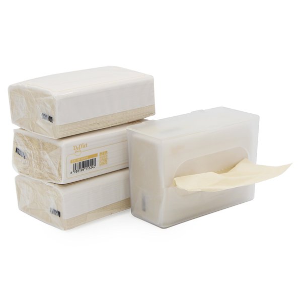 DrDirt Bamboo Tissues 3-Ply - 110 Count, Bamboo Facial Tissue Cube Bag 4 Pack with Wall-Mounted Dispenser - Eco-Friendly, Perfect for Bathroom & Kitchen