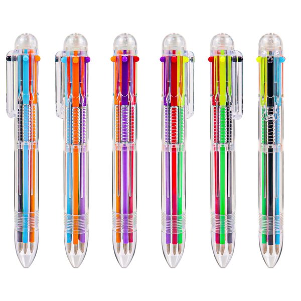 IHPUKIDI 24 Pack 0.5mm 6-in-1 Multicolor Ballpoint Pen, 6 Color Transparent Barrel Retractable Ballpoint Pens for Office School Supplies Students Gift