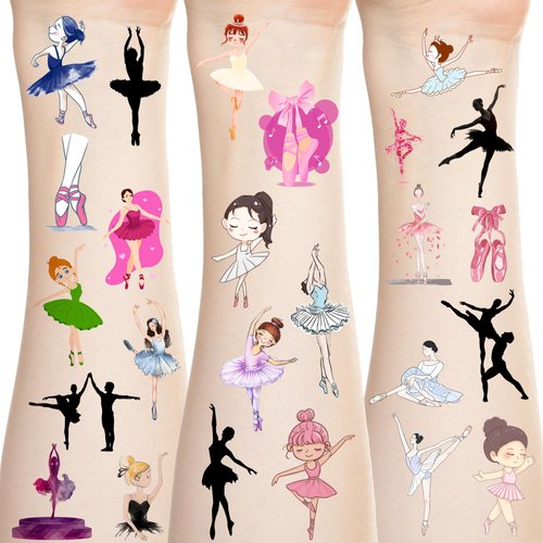 BignzwUra 300+PCS Ballet Dance Tattoos Temporary Stickers-Dacing/Dance Movements Ballerina Baby Shower First 21st Birthday Party Decorations Supplies Tattoos Temporary(24 Sheets)
