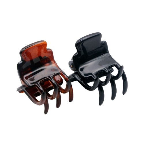 Parcelona French Glossy Square Very Small 3/4" Celluloid Set of 2 No Slip Grip Covered Spring Jaw Hair Claw Durable Styling Hair Accessories Women Strong Hold Girls Hair Claw Clips, Made in France