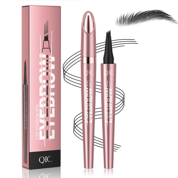 3D Waterproof Microblading Eyebrow Pen,Micro 4 Point Eyebrow Pencil for Women Brown, Long-lasting Natural Smudge-proof Precision Magical Microblade Brow pen (4# Black)