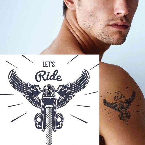 Tattoo design 6 Sheets Temporary Tattoos Vintage Motorcycle Wing Temporary tattoo Neck Arm Chest for Women Men Adults
