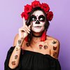 103 PCS Day of The Dead Dia De Los Muertos Temporary Tattoos Sticker Birthday Decorations Halloween Festival Mexican Sugar Skull Puppy Black Carnival Themed Party Favors Supplies Cute Boy Gifts Ideal