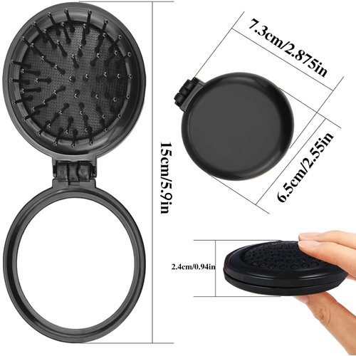 6PCS Folding Travel Mirror Hair Brushes Portable Pocket Round Mini Hair Brush Small Purse Massage Hairbrush Comb Makeup Mirror for Women and Girls, Gym, Trip, School Camping
