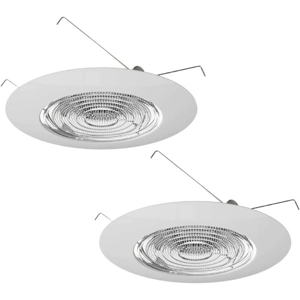 Four Bros FLP 6" Inch Fresnel Glass Lens with White Plastic Trim, 60 Watt Max, for Wet Locations, Shower Can Light Trim, UL Listed, 2 Pack