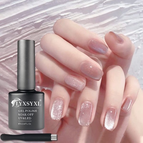 LYXSYXL 7ml Crystal Cat Eye Gel Nail Polish Magnetic Nail Polish Set Bright Silver UV Gel Polish Shiny Diamond Glitter Gel with Magnet Stick (Pink)