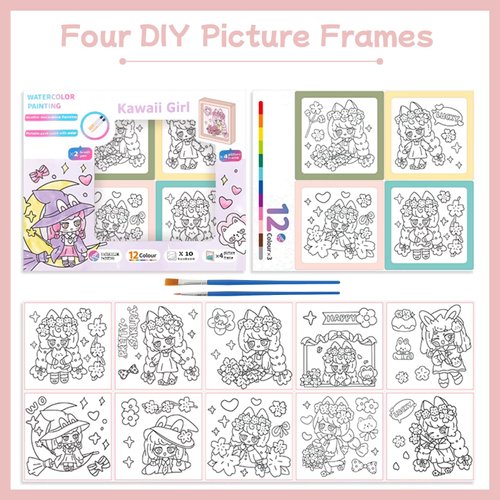 Riomh Watercolor Paint Set for Kids Ages 4-8, Water Color Paint Sets| Mess Free Painting Kits for Kids Coming with 4 Frames, Arts and Crafts for Toddler Painting Activities