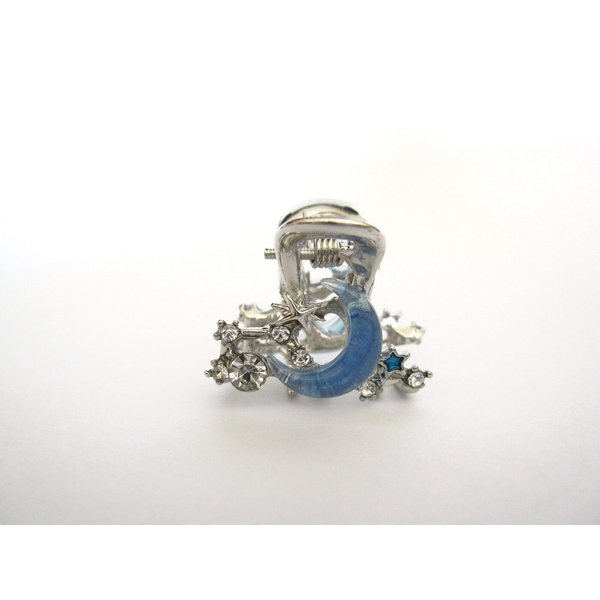Generic Small mini silver metal clear blue moon crystal hair claw clip