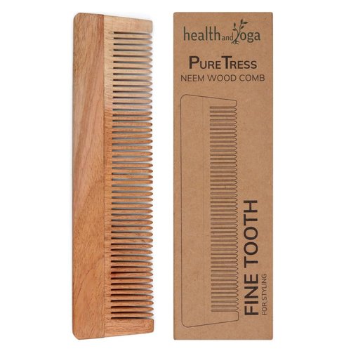 HealthAndYoga™ PureTress Handcrafted Neem Wood Comb - Non-Static and Eco-Friendly Fine Tooth Comb for Men and Women - Soothing Scalp and Hair Health - 7 Inches