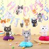 Chinco 16 Pcs Cat Theme Birthday Party Decorations Party Supplies Kit, Includes Cat Party Banner with 6 Cat Hanging Cutouts 6 Hanging Swirl Decor and 3 Birthday Honeycomb Party Decoration(Cool Style)