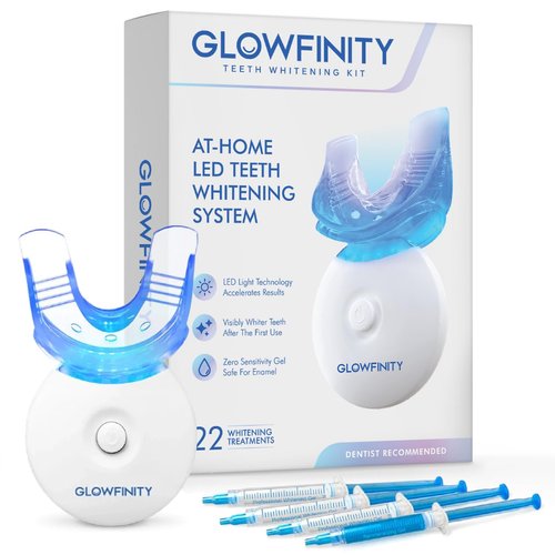 GLOWFINITY Teeth Whitening Kit - LED Light, 35% Carbamide Peroxide, (3) 3ml Gel Syringes, (1) Remineralization Gel, and Tray