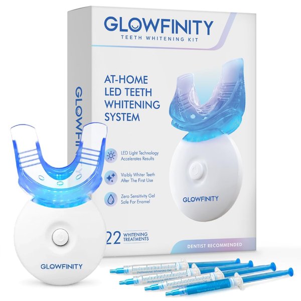 GLOWFINITY Teeth Whitening Kit - LED Light, 35% Carbamide Peroxide, (3) 3ml Gel Syringes, (1) Remineralization Gel, and Tray