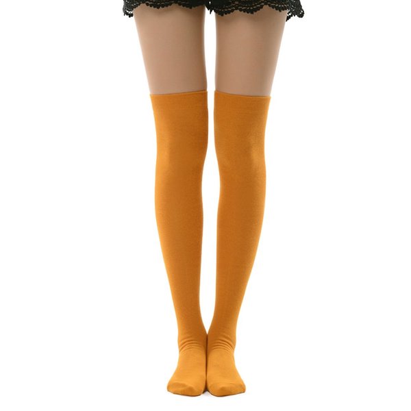 MK MEIKAN Light Orange Over Knee High Socks for Women, Mustard Yellow Thigh High Socks Velma Costume Socks Tall Cospaly Fashion Opaque Boots Long Socks 1 Pair, Mustard Yellow