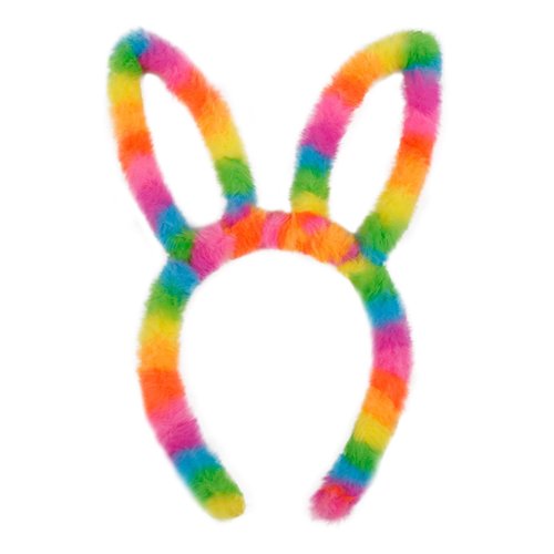 Huachi Rainbow Bunny Ear Headbands for Women Girls Halloween Easter Colorful Plush Rabbit Ears Headband for Party Favors Cute Hair Bands Adults Kids Birthday Costume Accessories