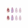 Foccna Butterfly Press on Nails Medium, Amlond Fake Nails Acrylic False Pink Nails,Artificial Nails for Women and Girls 24 pcs 