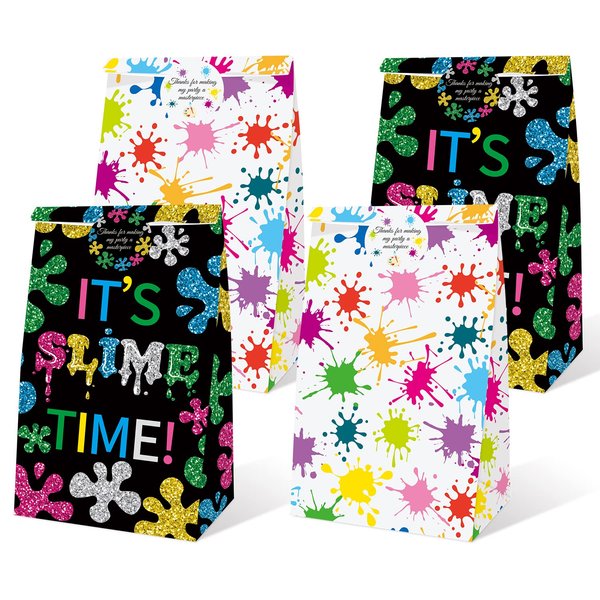 24 Pack Slime Party Favors Goodie Bags Painting Candy Gift Treat Bags with Stickers, Slime Art Theme Birthday It's Slime Time Party Decorations Supplies