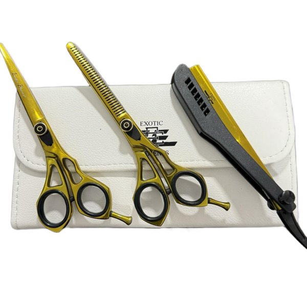 Stainless Steel Hair Cutting Scissors For Durability And Smooth Motion, These Barber Scissors Offer Fine Cutting and A Relaxing Grip Making Them Safe And Effective -Unisex Use Gold and Black
