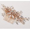 SWEETV Light Rose Gold Wedding Hair Comb Clip,Handmade Bridal Hair Accessories for Women Wedding