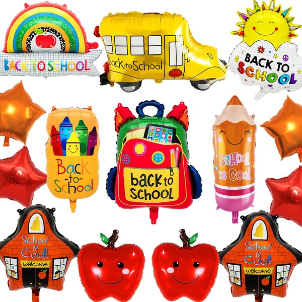 2025 New Back to School Balloons, Colorful Welcome Back to School Decorations include School Bus Pencil Crayon Star Rainbow Balloons etc, Back to School First Day of School Party Supplies