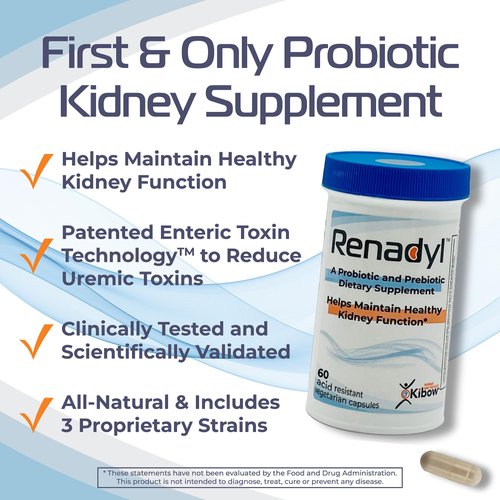Renadyl Kidney Probiotic Supplement | Urea, Creatinine, & Uric Acid Support | 45 Billion CFUs | Clinically Tested, Non-GMO, & Made in USA, 60 Capsules (1 Bottle, 1 Month Supply)