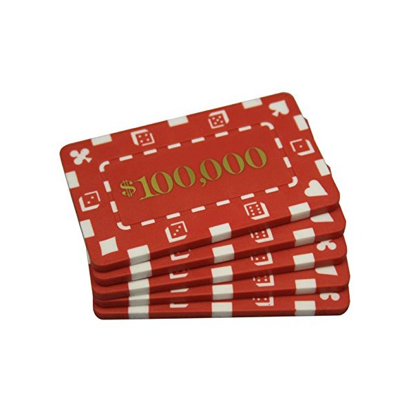 MRC 5 Pcs Denominated Rectangular Poker Chips Plaques $100000 Red