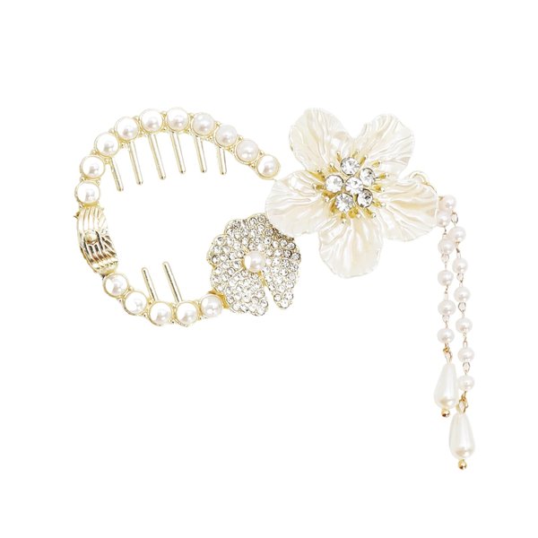 Camellia Flower Ponytail buckle Claw Clips for Women, White camellia Flower Butterfly Sunflower Hair Claw Clips with Tassel Metal Pearl Nonslip Clamps Styling Accessories for Thick Long Hair Women