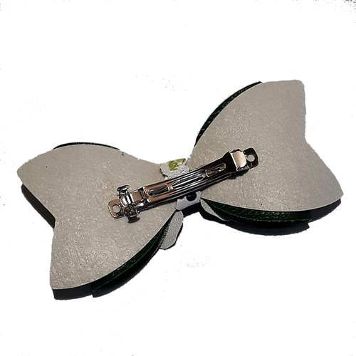 Green St. Patricks Day Glitter Green Shamrocks Hair Bow Barrette - Faux Leather - 4 1/2 inches long