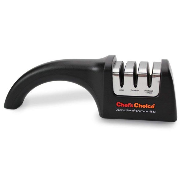 Chef'sChoice AngleSelect Diamond Hone Professional Manual Knife Sharpener for Straight and Serrated Knives with Precise Angle Control Compact Footprint, 3-Stage, black