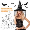 Welkin Halloween Black Witch Hat for Women with Soft Lace Mesh Rose& Feathers，Black Foldable Pointed Cap for Halloween Witch Costume or Halloween Party
