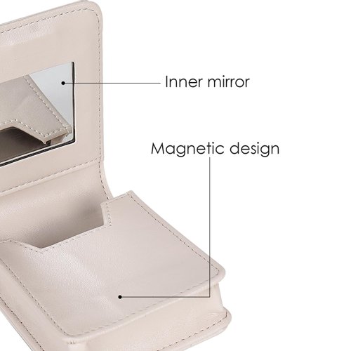 JANKOW Lipstick Case with Mirror for Purse, Mini Lipstick Holder Purse, Small Cosmetic Bag for Lipsticks, Travel Lipstick Pouch, Portable Makeup Cosmetic Pouch (1Pcs White)