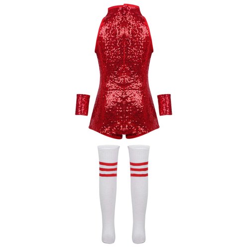 Freebily Boys Girls Hip-hop Jazz Modern Dance Costume Kids Dancing Outfit Star Metallic Crop Top Pants Wrist Sleeves Red#2 5-6