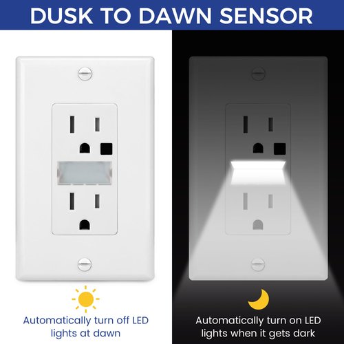 ThunderWay Tamper Resistant(TR) Receptacle Outlet with Night Light-Easy to Install, Decorator Wall Outlets-15A 125V, 3 Wire, Self Grounding, 2 Pole-with Wall Plate(4Pack, White)