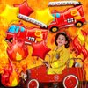 Glimin 18 Pcs Fire Truck Balloons Set 4 Aluminum Foil Flame Balloon, 2 Fire Truck Firefighter Balloon, 6 Fire Balloons, 6 Star Balloons for Rescue Themed Decoration Firefighter Birthday Party Supplies