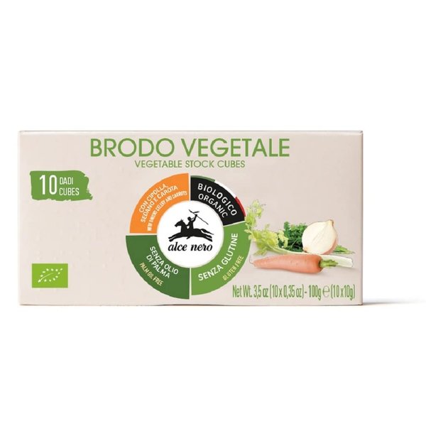 Alce Nero: "Brodo Vegetale" Organic Bouillon Cubes Pack of 1 (10 Cubes per pack), 10 Grams Each Cube