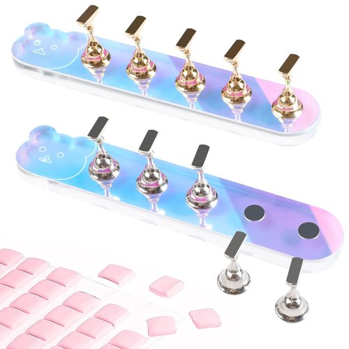 ANGNYA Nail Stand,Aurora Nail Holder for Painting Nails,Acrylic Nail Stand for Press on，Fake Nail Holder for Press On Nails Cute Bear Nail Display with 96 Pcs Reusable Adhesive Putty
