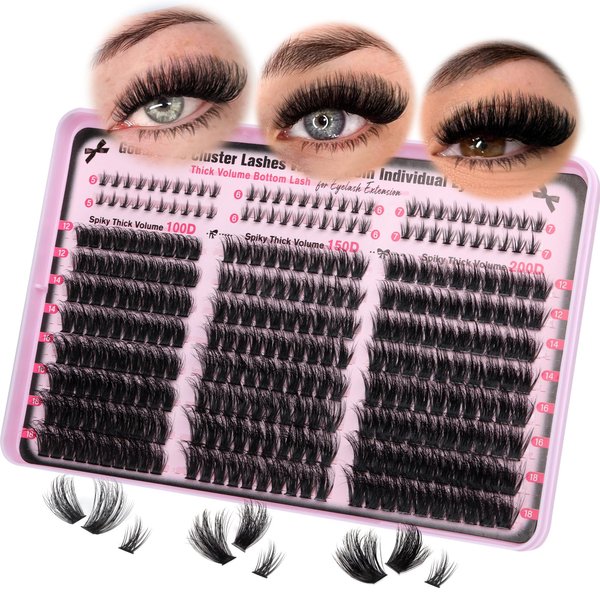Goddvenus Eyelash Clusters Volume Waterproof Cluster Lashes D Curl Faux Mink Cluster Eyelash Extensions Fluffy Individual Lashes 240pcs and Bottom Lashes 60pcs for DIY Eye Lash Extension