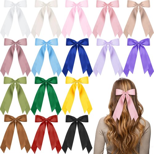 Mimorou 16 Pcs Satin Hair Bows for Women Silky Hair Clip Hair Ribbon Clip Ponytail Holder Accessories Double Tassel Slides Metal Clips Hair Bow for Women Girls Toddlers Teens Kids