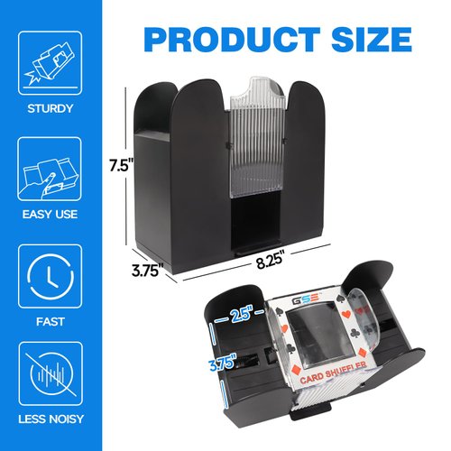 GSE 6-Deck Automatic Card Shuffler, AC/DC-Power & Battery-Operated Electric Shuffler Machines for Playing Cards, Blackjack, Texas Hold'em, Canasta, Bridge, Rummy, UNO, Trade Card Games