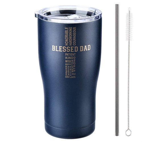 Dad Tumbler - Blessed Dad - Dad Gifts from Daughter Son Wife - 20 Oz Stainless Steel Coffee Travel Mug For Men - Christian Gifts for Men - Best Dad Ever Birthday Gifts for Men Husband (Navy Blue)