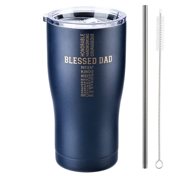 Dad Tumbler - Blessed Dad - Dad Gifts from Daughter Son Wife - 20 Oz Stainless Steel Coffee Travel Mug For Men - Christian Gifts for Men - Best Dad Ever Birthday Gifts for Men Husband (Navy Blue)