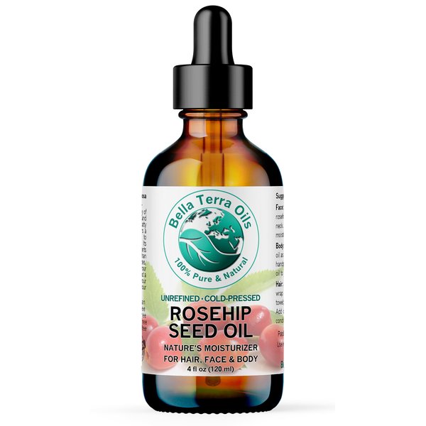 Bella Terra Oils - Rosehip Oil 4oz - Hailing from the Finest Rosa Mosqueta, Abundant in Omega-6 & Omega-3 Fatty Acids, Pure Radiance for Face