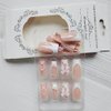 24 Pcs Pink Press on Nails Long Coffin Square - SHANRUN Cute Fake Nails Press ons French Nail Art Tip Glue on Nails Full Cover False Nails with 5D Bow Camellia Charms Design Stick on Nails Acrylic Kit