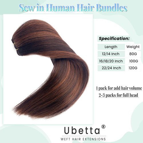 Sew in Hair Extensions Real Human Hair,Hand Tied Weft Hair Extensions Human Hair Bundles 18 Inch 100G Dark Brown Balayage Auburn Brown Hair Extensions Real Human Hair Weft Sew in Hair Extensions
